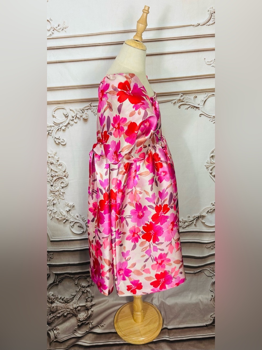 Bonnie Jean Pink & Red Floral Puff-Sleeve Dress - Picture 6 of 16